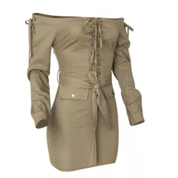 Catwalk Connection Verushka lace up tan dress xs - Picture 2 of 7